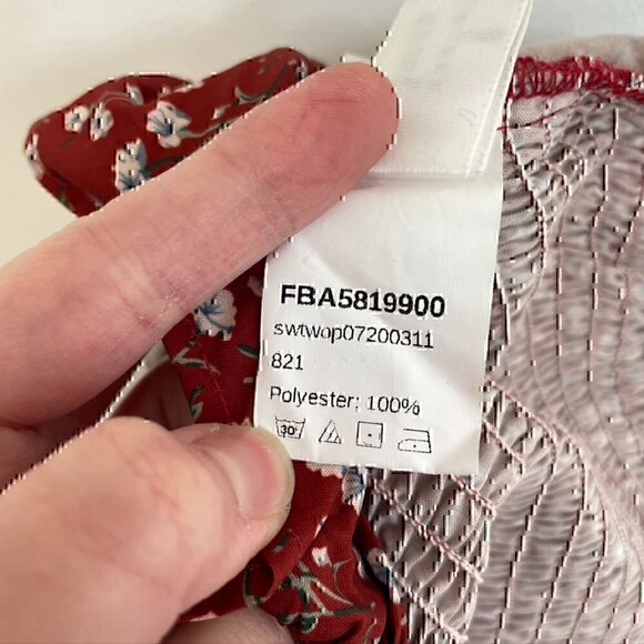 SHEIN? Rust Red White Floral Off the Shoulder Tie Bow Smocked Back Boho Crop Top - Picture 7 of 11